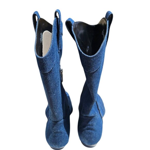 Karl Lagerfeld Blue Denim Rhinestone Lakota Boots - Picture 5 of 6
